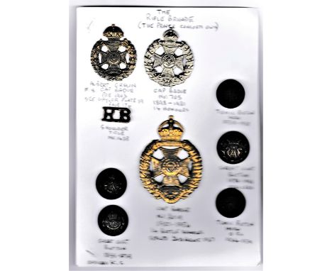 The Rifle Brigade (The Prince Consorts Own) Regiment Cap Badges, Shoulder Title and Buttons. K&amp;K: 705 and 2019 with Gaylo