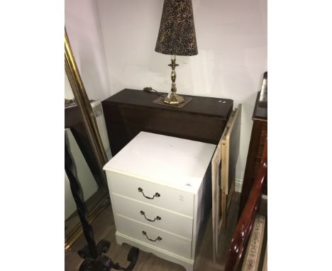 LOT OF DRAWS DROP LEAF TABLE FOLD UP TABLE AND LAMP 