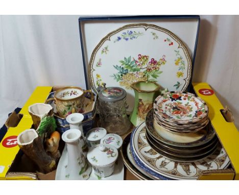 Royal Worcester serving dish in original box, set of four Noritake style plates, Edwardian dressing table set with transfer p