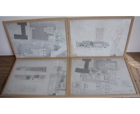 Set of four framed architectural drawings / plans for the construction of an educational facility (79.5cm x 69cm)