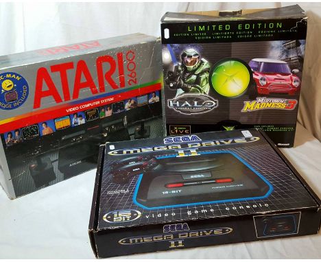 Atari 2600 game console, Sega Mega Drive II and limited edition Xbox all in original boxes (3)