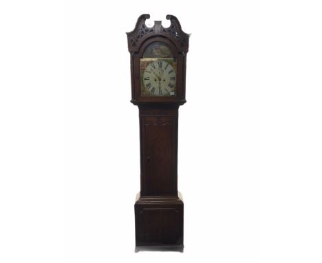 Early 19th century oak and mahogany banded longcase clock, painted enamel dial, 30 hour movementDimensions: Height:&nbsp;231c