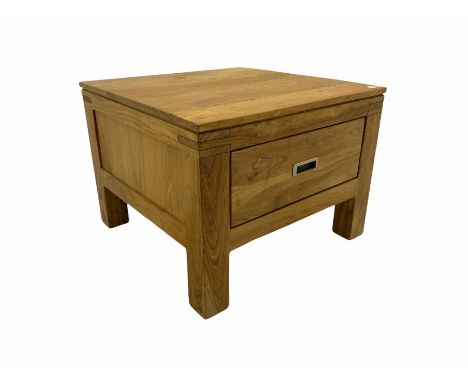 Hardwood square lamp table, fitted with single drawer opening either endDimensions: Height:&nbsp;45cm&nbsp; Length/Width:&nbs