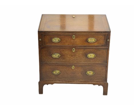 Late 18th century oak bureau, fall front over three long graduating drawers, on bracket feetDimensions: Height:&nbsp;109cm&nb