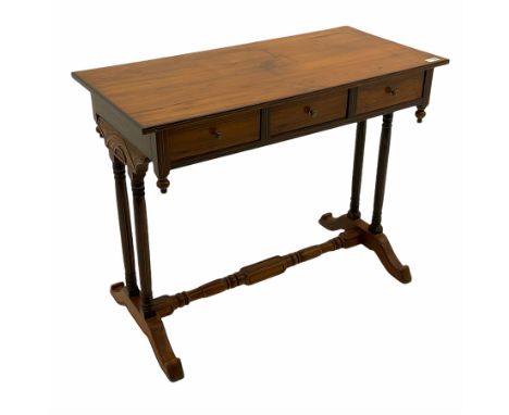 Victorian style rosewood console table, fitted with three drawers, inlaid detailDimensions: Height:&nbsp;73cm&nbsp; Length/Wi