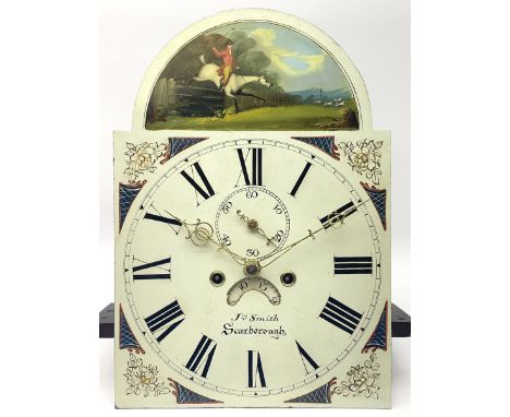 Early 19th century clock dial and movement, the enamel Roman dial painted with hunting scene, subsidiary seconds dial and cal