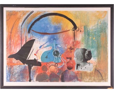 Jamie Boyd (b.1948), 'Concert with Cellist', limited edition signed abstract print, numbered 35/275, framed and glazed.Damage