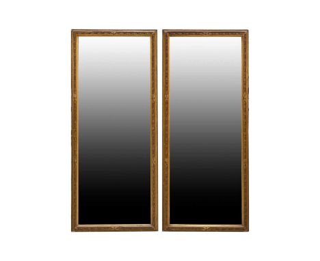 A pair of large Victorian carved wood and gilt gesso rectangular wall mirrors with bands of tied acanthus. 146 cm overall hei