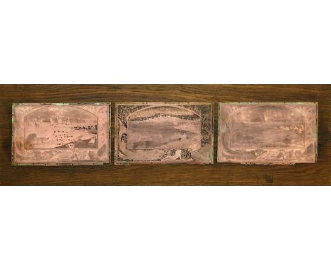 Ze?ev Raban (Israeli, 1890-1970), lot of 3 original copper printing plates (for Lithograph making). Attached to a wooden boar