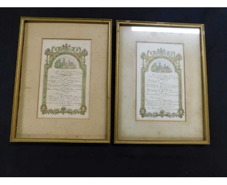 Two late Victorian/early 20th Century decorative Osborne Queen Victoria manuscript menu cards for Her Majesty's dinner Sunday