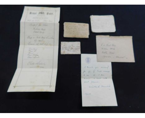 Packet of 5 small items of historical interest comprising a splinter from the Foremast of HMS Victory from a 42lb shot which 