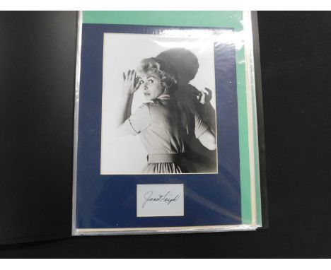 Modern folder with mounted photo of actress Janet Leigh, approx 250 x 200 mm, signed slip in panel below plus a small mounted