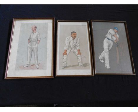4 framed and glazed Vanity Fair coloured litho cricket caricatures 'Yorkshire', 'Plum', 'Monkey' and 'Forty-Six Centuries in 