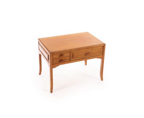 Peter Evans (died 2007), an afromosia low table, the drawers and sides with stepped design, fitted two short drawers and a na