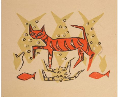 Leslie Duxbury (1921-2001)/Cat, Fish and Crab/colour print, paper size 20.5cm x 24cm and/Rooster/colour print, 21cm x 25.5cm/