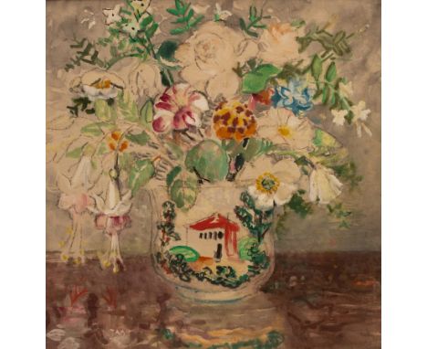 Margaret Fisher Prout (1875-1963)/Flowers in Painted Cup/artist's label verso/mixed media, 30.5cm x 32cm/Provenance: given as