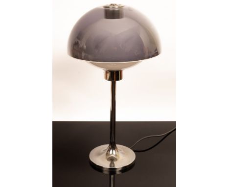 A Lumitron table lamp designed by Robert Welch, smoked grey and opaque perspex on polished aluminium stem, 53cm high CONDITIO