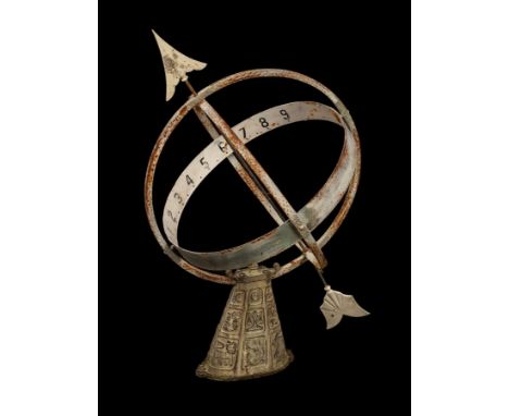 A sundial sphere, the oval base with signs of the zodiac, 74.5cm high CONDITION REPORT: Condition information is not usually 