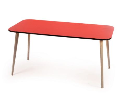 Ernest Race (1913-1964) for Race Furniture Ltd a cast aluminium 'BA' table circa 1945 with red laminate top, 152cm x 75.5cm C