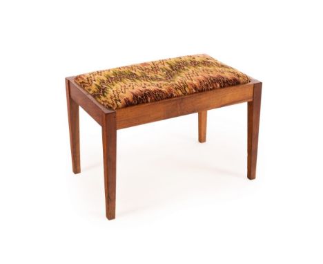 Peter Evans (died 2007), a rectangular afromosia stool with drop-in upholstered seat, on square tapering legs, 50cm wide/Note