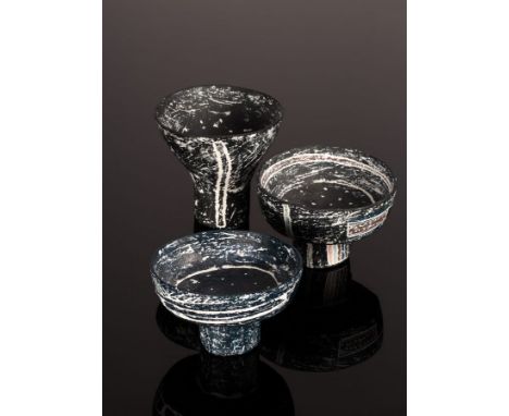 Sarah Jenkins (Contemporary), three small black and white sgraffito vessels, impressed SJ marks, the largest 8.5cm high CONDI
