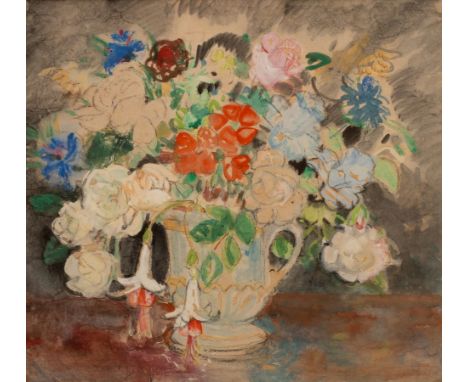 Margaret Fisher Prout (1875-1963)/Flowers in White and Gold Cup/artist's label verso/mixed media, 30.25cm x 33.5cm/Provenance