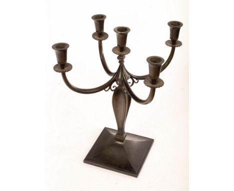An Art Deco style bronze five-light candelabrum, impressed marks for Just, Denmark, 31cm high  CONDITION REPORT: Condition in