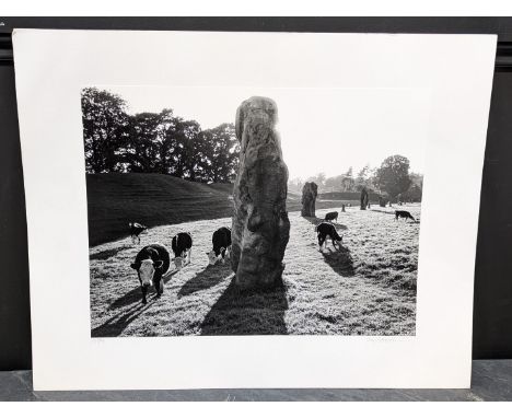 FAY GODWIN (PHOTOGRAPHER 1931-2005):&nbsp;'Avebury, Sunset with Cows': gelatin silver print, 29 x 37.5cm, mounted on card, si