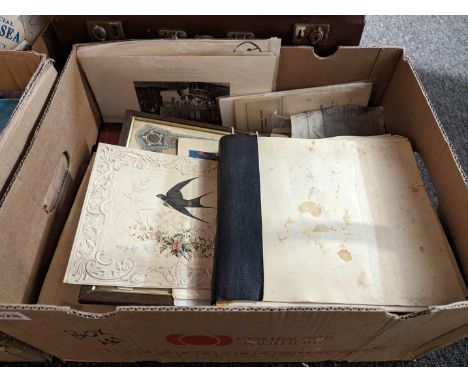 MISC BOOKS &amp; EPHEMERA:&nbsp;a quantity in box, to include 20thc album of mounted letters and photographs: 19thc watercolo