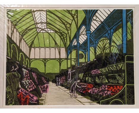 BAWDEN (Edward):&nbsp;'Covent Garden Flower Market': Curwen Studios, (1967): original colour lithograph, approx 61 x 46cm, mo