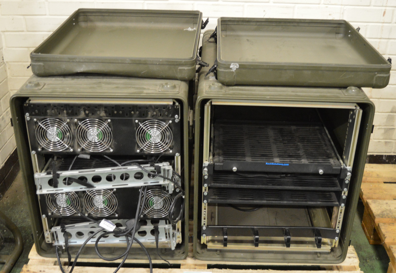 2x Portable 19" Electrical Equipment Racks in Metal Carry Cases approx 900mm x 600mm x 500mm.