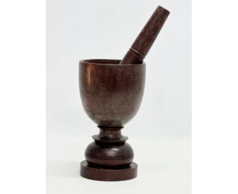 A large vintage Indian rosewood mortar and pestle. 12x21cm
