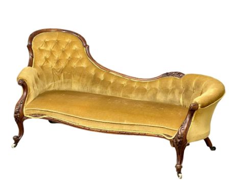A 19th Century Victorian walnut, deep button back double end couch/sofa. With carved frame and cabriole legs. Circa 1860. 192