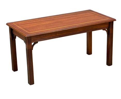 An inlaid mahogany coffee table. In the George III/Chinese Chippendale style. 99x48x50cm