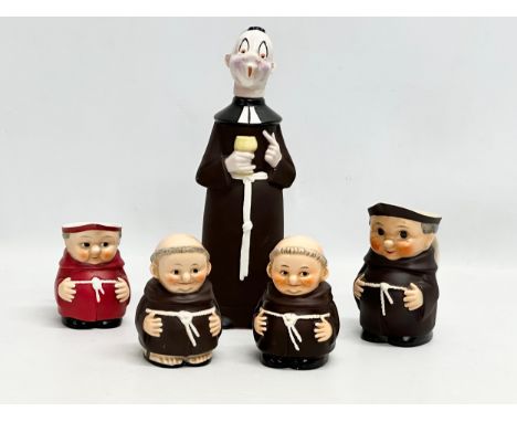 Goebel Pottery. A 1950’s M.J.Hummel friar tuck decanter 29cm. Together with milk jugs and money banks.