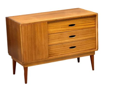 Frank Guille for Austinsuite. A 1960’s Mid Century teak compact sideboard, designed by Frank Guille for Austinsuite. 95x43x68