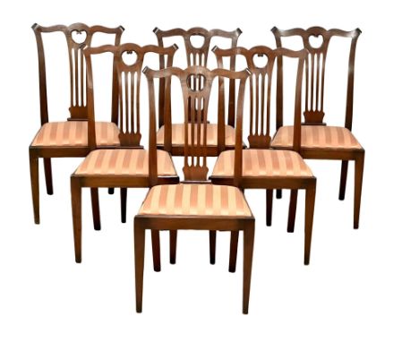 A set of 6 Early 20th Century Chippendale Revival mahogany dining chairs. George III style.