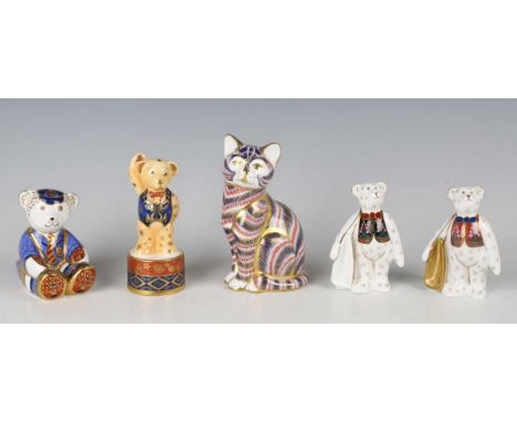 Two Royal Crown Derby Japan pattern paperweights, the first a kitten, dated 2011, and Schoolboy Teddy, both with gilt button 