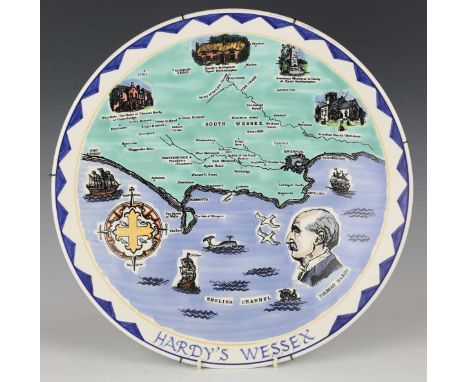 A Poole Pottery limited edition Hardy's Wessex charger, dated 1968, No. 14 of 250, decorated with a map of South Wessex, Thom