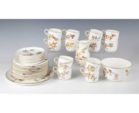 A Royal Worcester part service, circa 1895, decorated with gilt enriched stems of flowers in an aesthetic style, comprising t