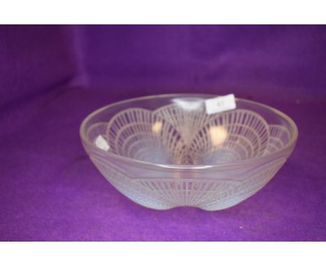 An art deco Rene Lalique opalescent coquille bowl having overlapping shells.
Good condition,no damage slight age related scuf