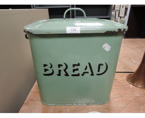 A vintage green enamel bread bin, around 1940s.