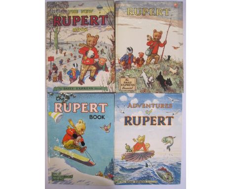 Rupert annuals to include:-"The New Rupert Book" [1938], TBBT filled in 'Happy Christmas 1938', hinges cracked, some light fo