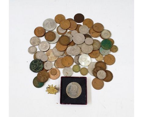 Bag of Coins containing some Silver, together with 1951 Festival of Britain five shilling coin in box of issue and army cap b