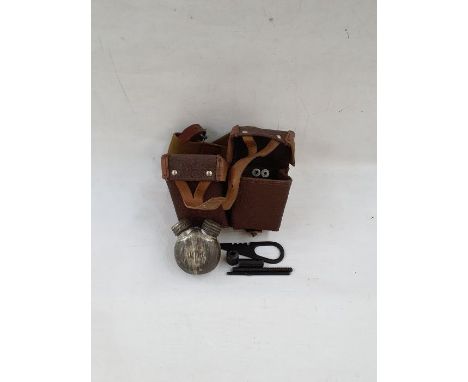 Canvas two pouch bandolier with metal oil bottle and tool kit