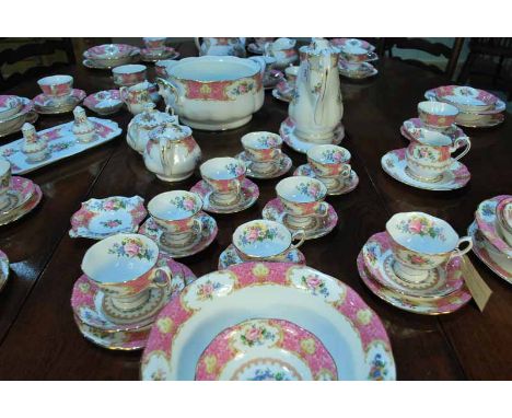 Royal Albert 'Lady Carlisle' Bone China part Dinner and part Tea Service including Coffee Set X 6 Cups and Saucers, Coffee Po