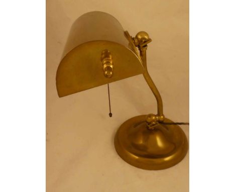 Art Deco period adjustable brass Desk Lamp with cowelled shade and chain pull switch, 33cm height