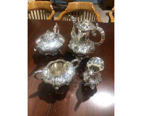 A good Victorian melon shaped Tea Service, four pieces etched with floral decoration