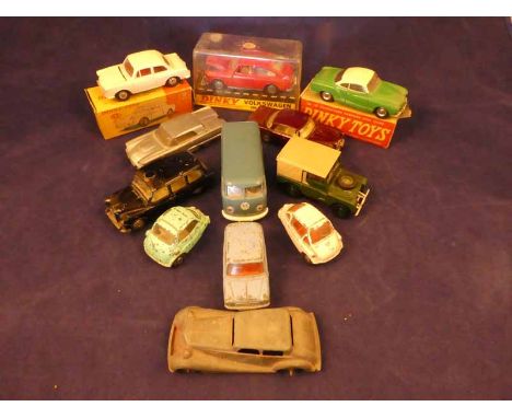 A collection of play worn die-cast Model Vehicles inc Dinky Toys VW1500 boxed, Volkswagen Karmann Ghia Coupé, BMW Isetta, Wei