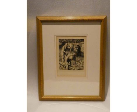 Stanley Anderson CBE RA (1884 - 1966) line engraving 'Hurdle-Makers' c1930 singed in pencil lower right and titles to the mar